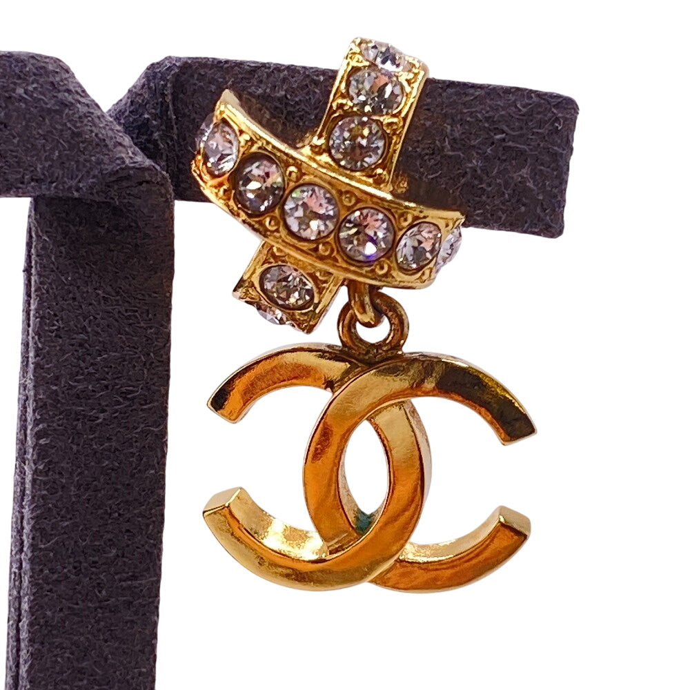 CHANEL Pierce Gold Plated gold L23P COCO Mark rhinestone Women Used Authentic