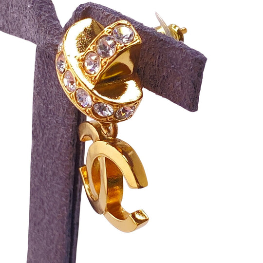 CHANEL Pierce Gold Plated gold L23P COCO Mark rhinestone Women Used Authentic