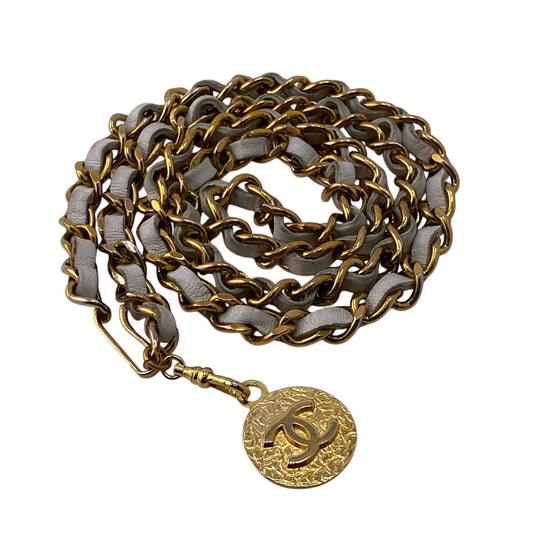 CHANEL belt Gold Plated, Leather gold COCO Mark 1982 Chain Women Used Authentic
