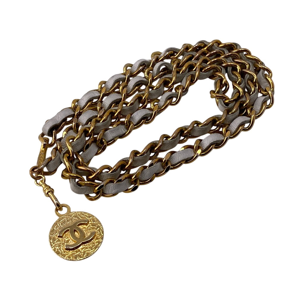 CHANEL belt Gold Plated, Leather gold COCO Mark 1982 Chain Women Used Authentic