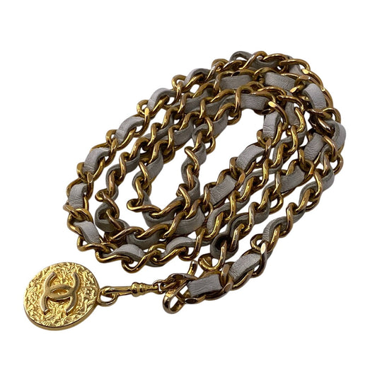 CHANEL belt Gold Plated, Leather gold COCO Mark 1982 Chain Women Used Authentic