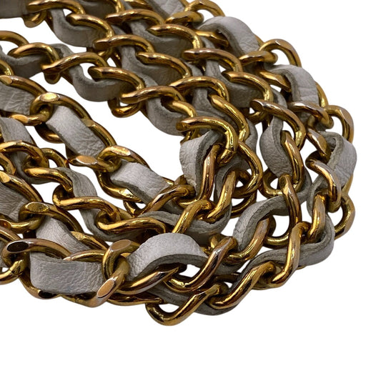 CHANEL belt Gold Plated, Leather gold COCO Mark 1982 Chain Women Used Authentic