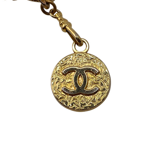 CHANEL belt Gold Plated, Leather gold COCO Mark 1982 Chain Women Used Authentic