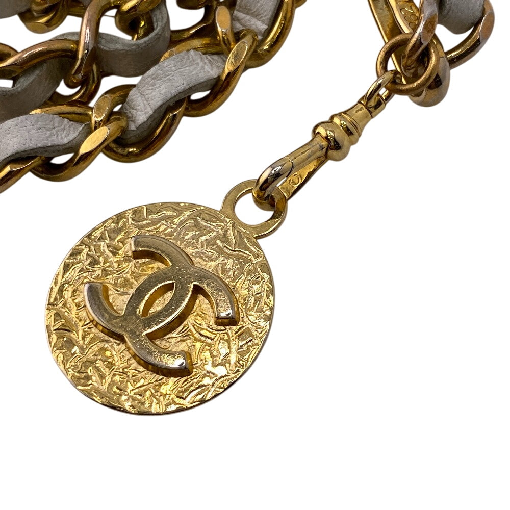 CHANEL belt Gold Plated, Leather gold COCO Mark 1982 Chain Women Used Authentic