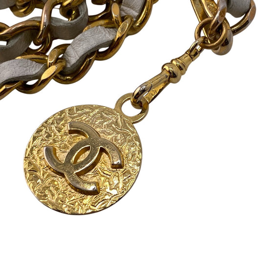 CHANEL belt Gold Plated, Leather gold COCO Mark 1982 Chain Women Used Authentic