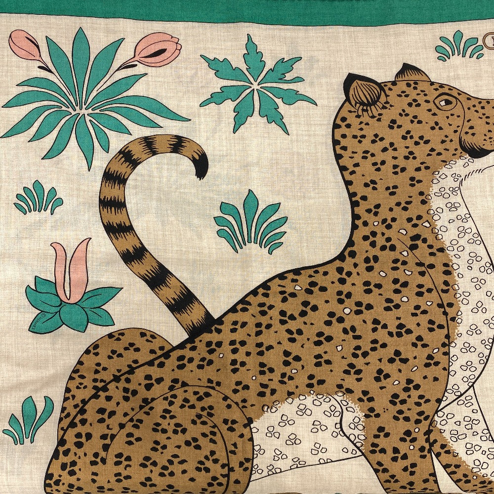 HERMES Stall Cashmere Pashmina , Silk Multi Carre Geant LES LEOPARDS Leopard Women Used Authentic