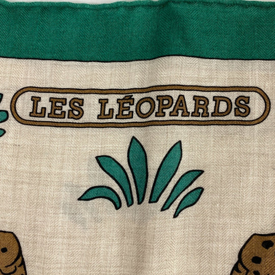 HERMES Stall Cashmere Pashmina , Silk Multi Carre Geant LES LEOPARDS Leopard Women Used Authentic