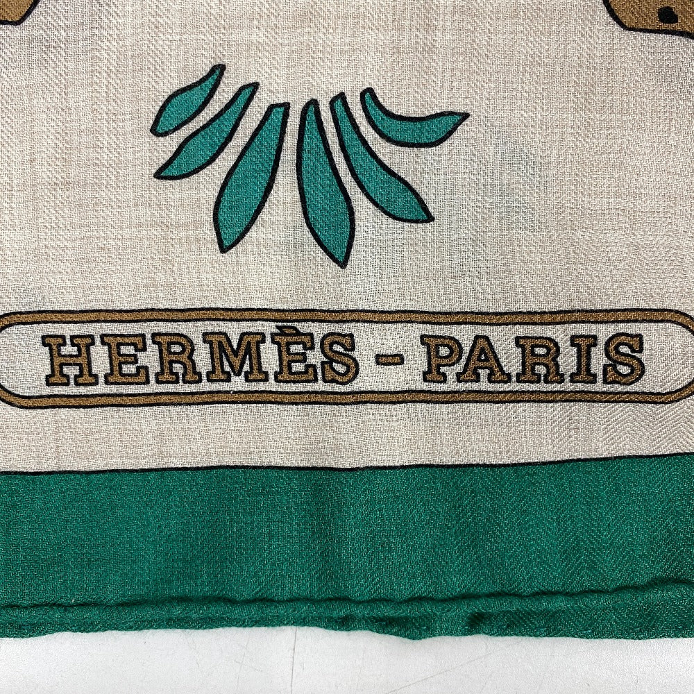HERMES Stall Cashmere Pashmina , Silk Multi Carre Geant LES LEOPARDS Leopard Women Used Authentic