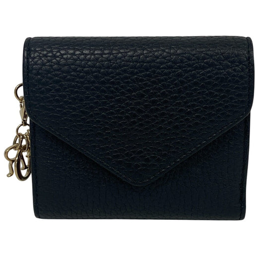 Christian Dior Tri-fold wallet leather black Compact wallet Diorissimo Women Used Authentic