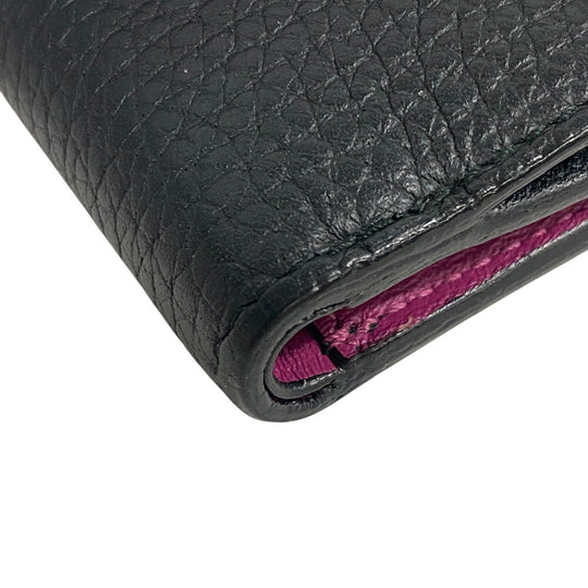 Christian Dior Tri-fold wallet leather black Compact wallet Diorissimo Women Used Authentic