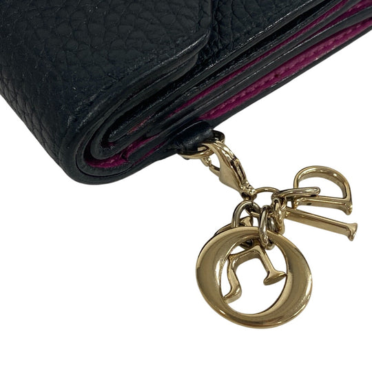 Christian Dior Tri-fold wallet leather black Compact wallet Diorissimo Women Used Authentic