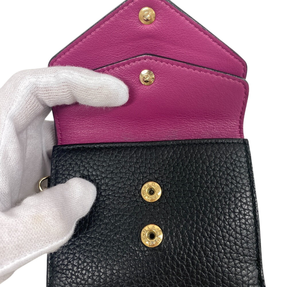 Christian Dior Tri-fold wallet leather black Compact wallet Diorissimo Women Used Authentic