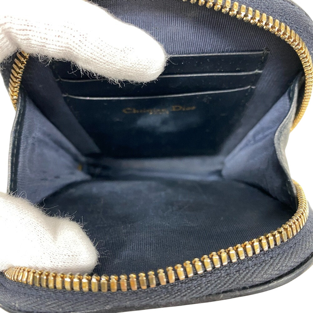 Christian Dior Pouch Canvas, Leather Navy Phone Pouch ChainShoulder Oblique Women Used Authentic