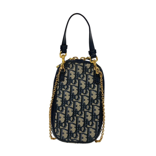 Christian Dior Pouch Canvas, Leather Navy Phone Pouch ChainShoulder Oblique Women Used Authentic