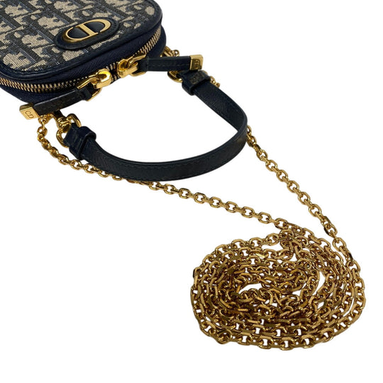 Christian Dior Pouch Canvas, Leather Navy Phone Pouch ChainShoulder Oblique Women Used Authentic