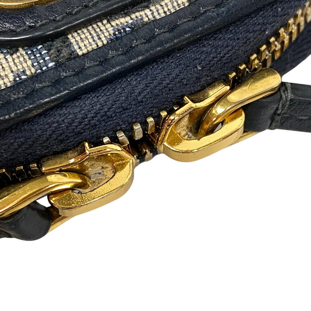 Christian Dior Pouch Canvas, Leather Navy Phone Pouch ChainShoulder Oblique Women Used Authentic