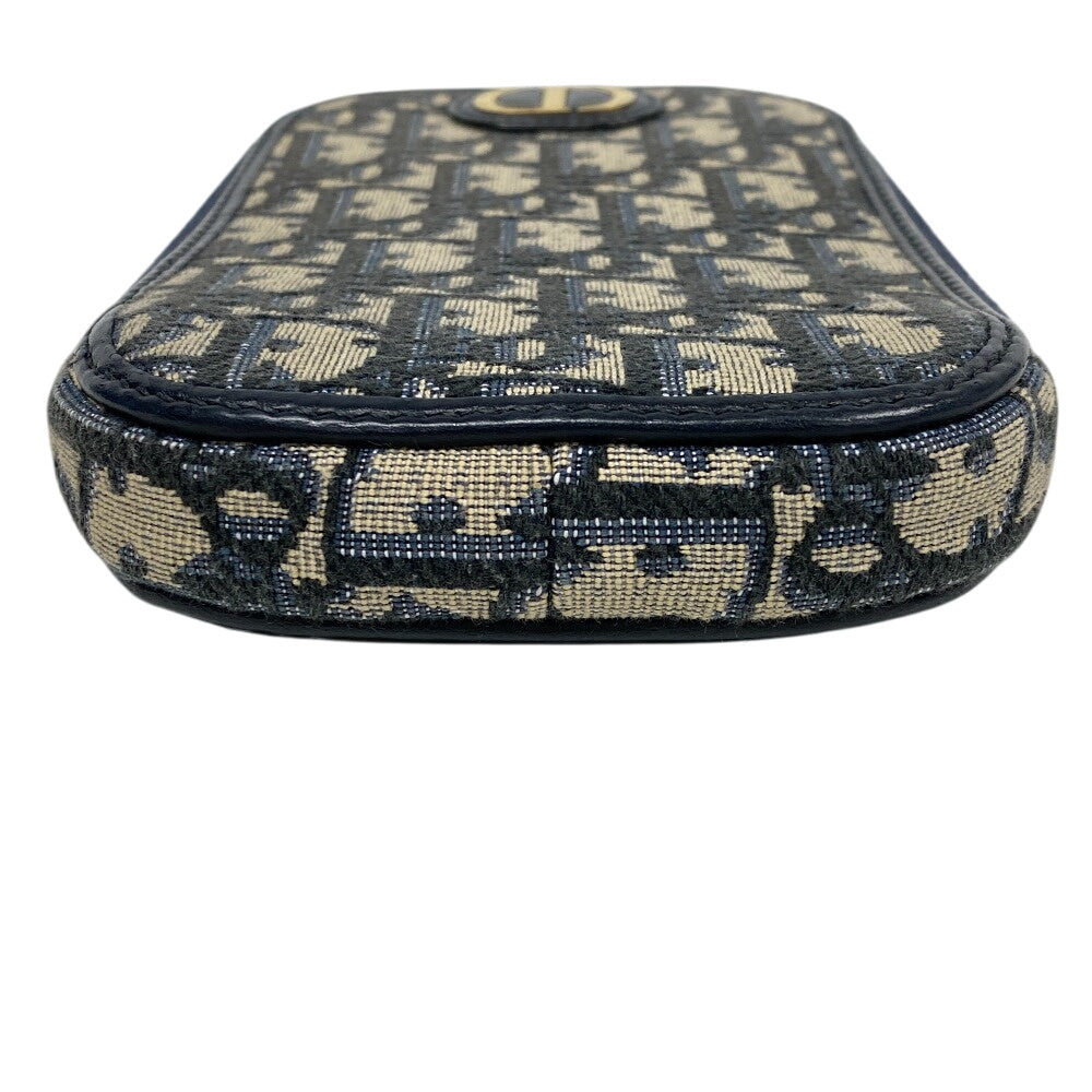 Christian Dior Pouch Canvas, Leather Navy Phone Pouch ChainShoulder Oblique Women Used Authentic