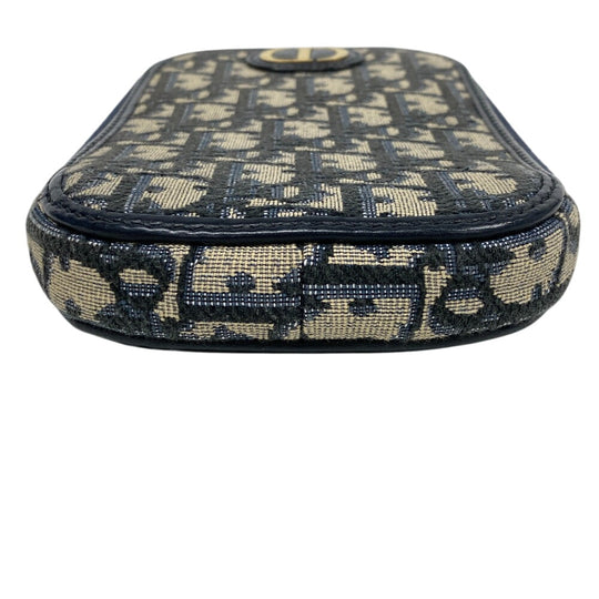 Christian Dior Pouch Canvas, Leather Navy Phone Pouch ChainShoulder Oblique Women Used Authentic