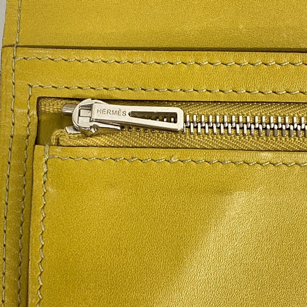 HERMES Bifold Wallet Swift, Epi Leather yellow Long wallet Box scarf Bean Women Used Authentic