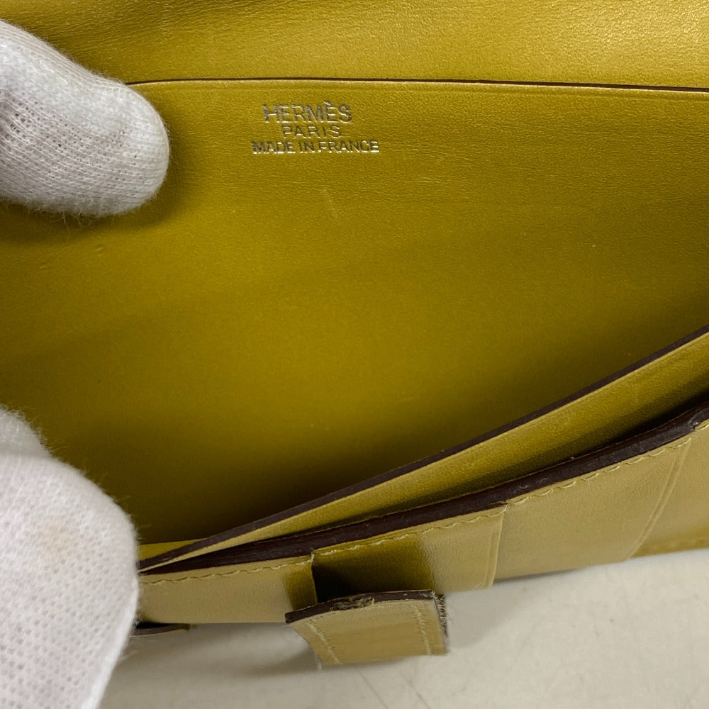 HERMES Bifold Wallet Swift, Epi Leather yellow Long wallet Box scarf Bean Women Used Authentic