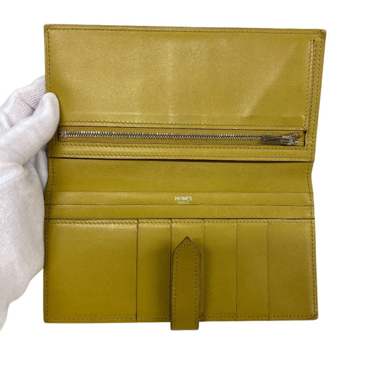 HERMES Bifold Wallet Swift, Epi Leather yellow Long wallet Box scarf Bean Women Used Authentic