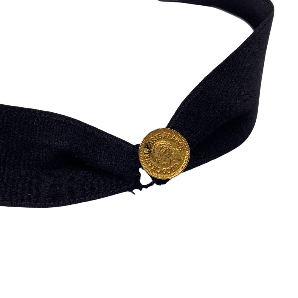 CHANEL choker Satin black ribbon Mademoiselle Women Used Authentic