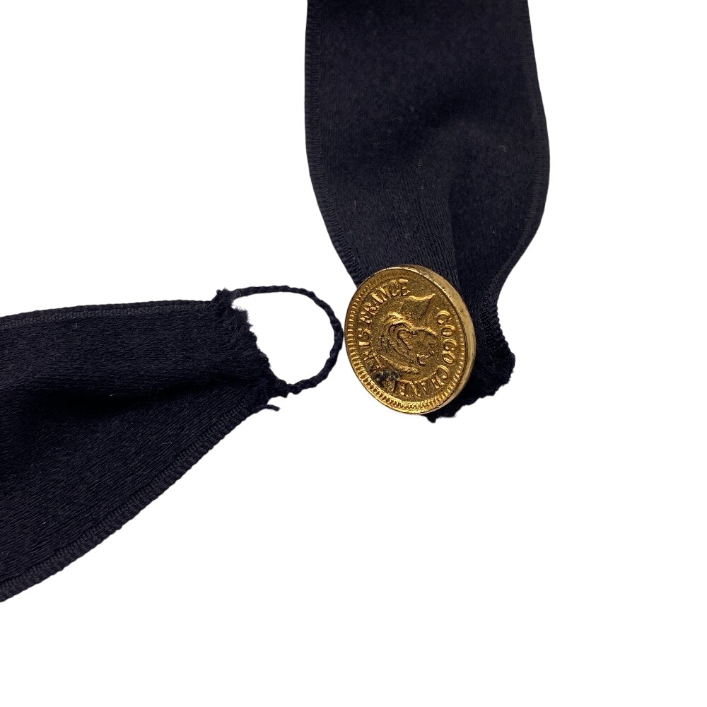 CHANEL choker Satin black ribbon Mademoiselle Women Used Authentic