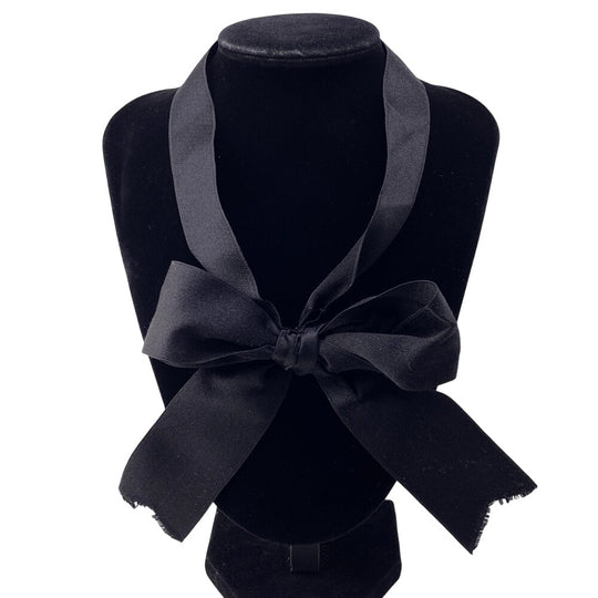 CHANEL choker Satin black ribbon Mademoiselle Women Used Authentic