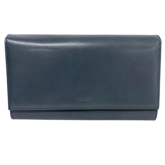 PRADA Long Wallet Purse leather blue Vittero Women(Unisex) Used Authentic