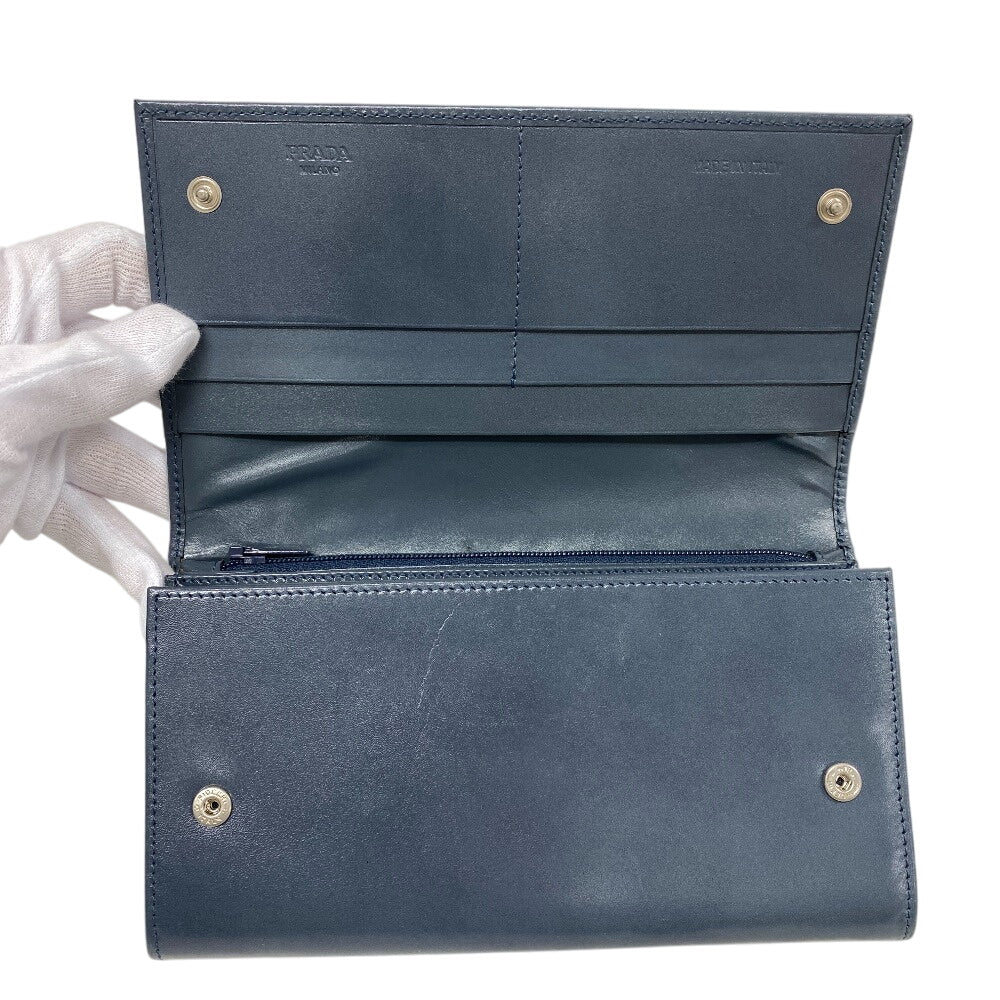 PRADA Long Wallet Purse leather blue Vittero Women(Unisex) Used Authentic