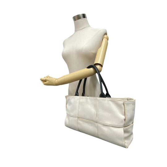 BOTTEGAVENETA Handbag Canvas, Leather Ivory The Alcotote Women Used Authentic