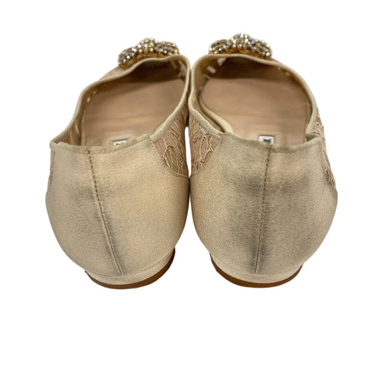 MANOLO BLAHNIK pumps leather beige Flat pumps Lace Rhinestone Hangisi Bijou Women 36 1/2 Used Authentic