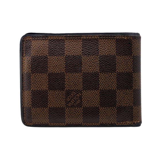 LOUIS VUITTON Bifold Wallet leather Brown Damier Portefeuille Slender mens Used Authentic