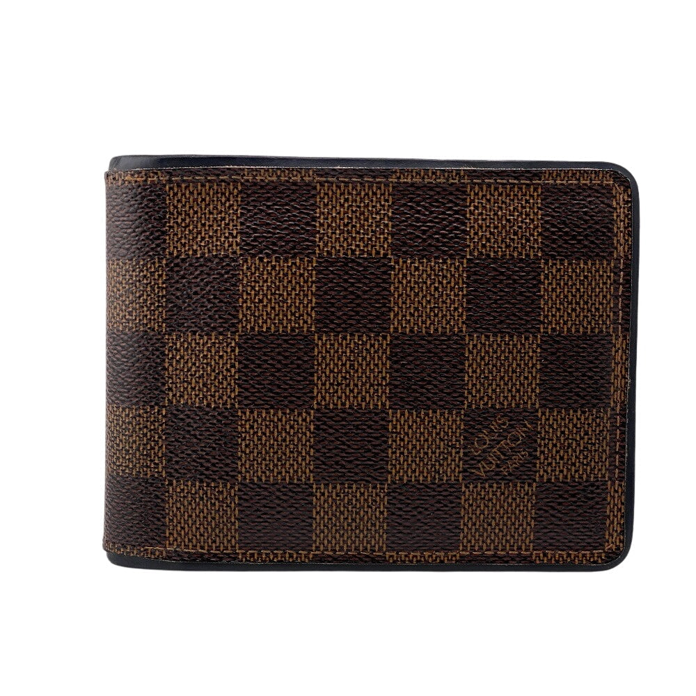 LOUIS VUITTON Bifold Wallet leather Brown Damier Portefeuille Slender mens Used Authentic