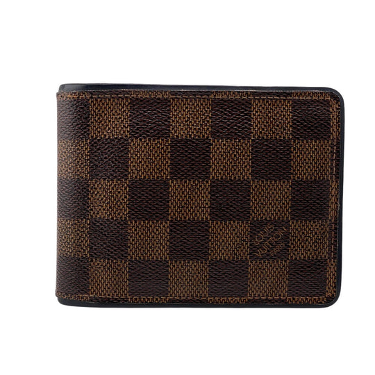 LOUIS VUITTON Bifold Wallet leather Brown Damier Portefeuille Slender mens Used Authentic