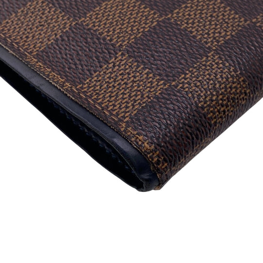 LOUIS VUITTON Bifold Wallet leather Brown Damier Portefeuille Slender mens Used Authentic