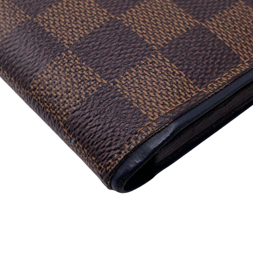 LOUIS VUITTON Bifold Wallet leather Brown Damier Portefeuille Slender mens Used Authentic