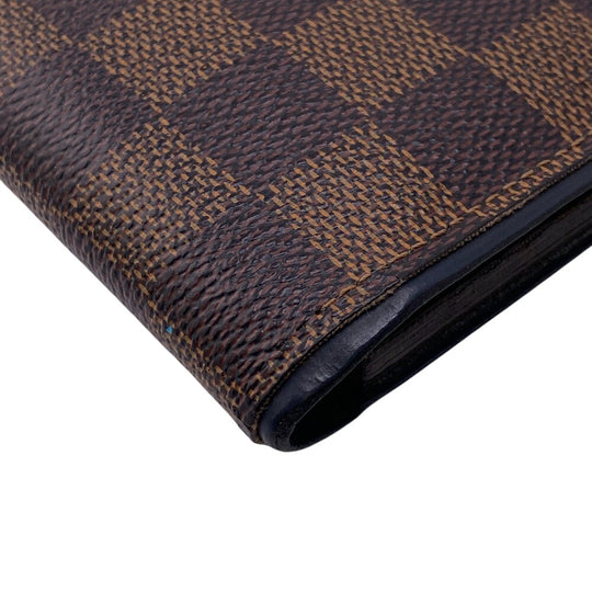 LOUIS VUITTON Bifold Wallet leather Brown Damier Portefeuille Slender mens Used Authentic
