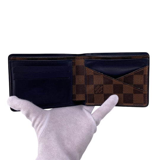 LOUIS VUITTON Bifold Wallet leather Brown Damier Portefeuille Slender mens Used Authentic