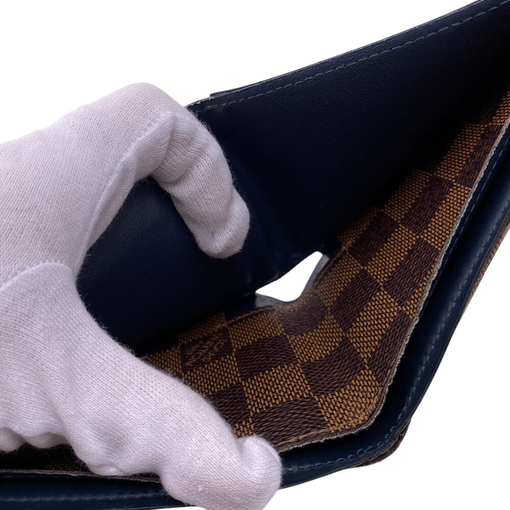 LOUIS VUITTON Bifold Wallet leather Brown Damier Portefeuille Slender mens Used Authentic