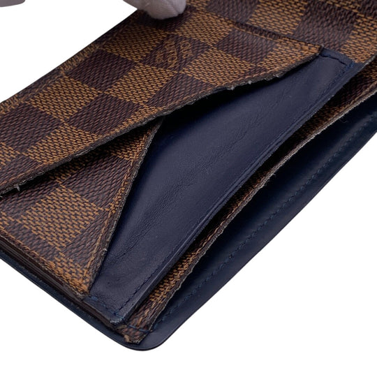 LOUIS VUITTON Bifold Wallet leather Brown Damier Portefeuille Slender mens Used Authentic