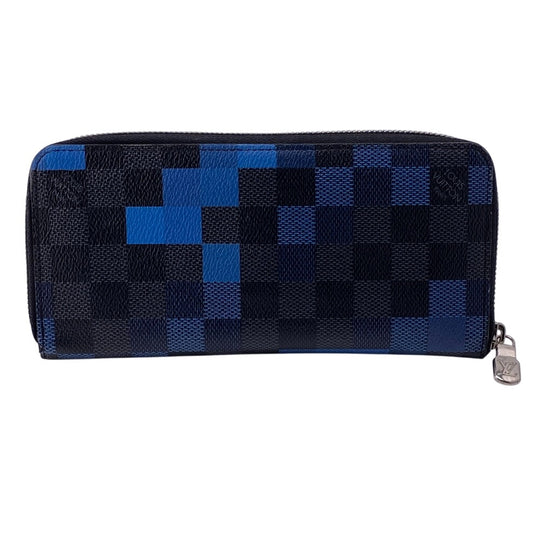 LOUIS VUITTON Long Wallet Purse N60170 Damier Grafitte black Zip Around Damier Vertical mens Used Authentic