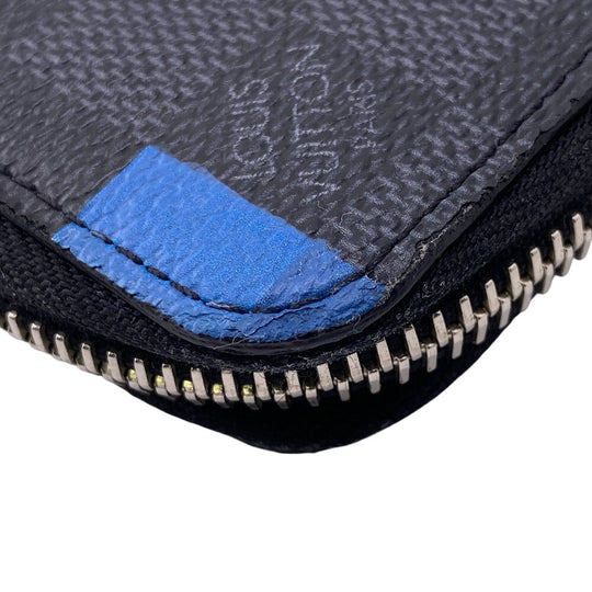 LOUIS VUITTON Long Wallet Purse N60170 Damier Grafitte black Zip Around Damier Vertical mens Used Authentic
