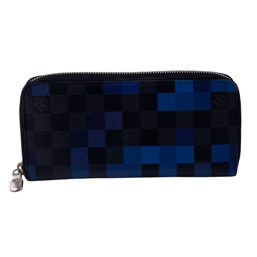 LOUIS VUITTON Long Wallet Purse N60170 Damier Grafitte black Zip Around Damier Vertical mens Used Authentic