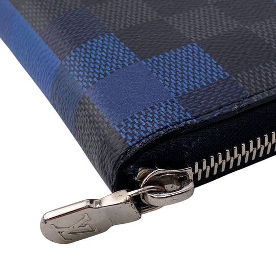 LOUIS VUITTON Long Wallet Purse N60170 Damier Grafitte black Zip Around Damier Vertical mens Used Authentic
