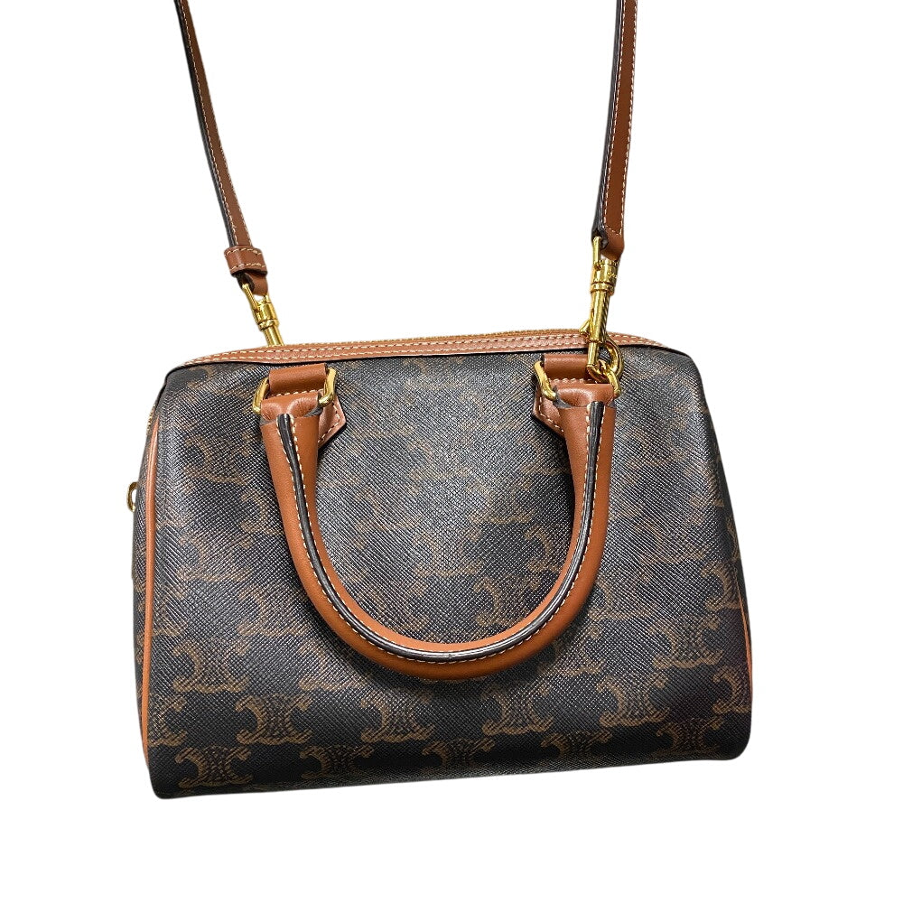 CELINE Handbag PVC, Leather Brown 2WAY Shoulder Bag Cuil Triomphe Small Boston Women Used Authentic