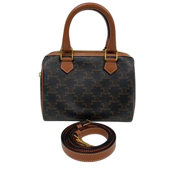 CELINE Handbag PVC, Leather Brown 2WAY Shoulder Bag Cuil Triomphe Small Boston Women Used Authentic