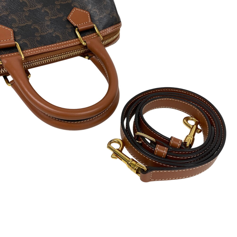 CELINE Handbag PVC, Leather Brown 2WAY Shoulder Bag Cuil Triomphe Small Boston Women Used Authentic