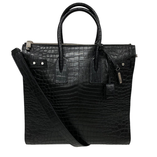 YVES SAINT LAURENT Shoulder Bag leather black 2WAY handbag Embossing Sac de Jules Women Used Authentic