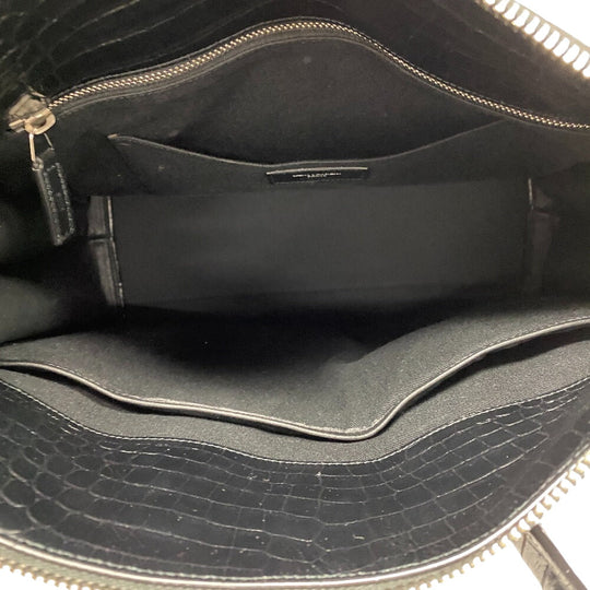 YVES SAINT LAURENT Shoulder Bag leather black 2WAY handbag Embossing Sac de Jules Women Used Authentic